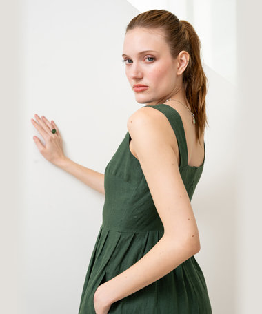 リネン ノースリーブ ロング ワンピース