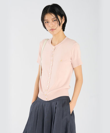 "b."ロゴ刺繍 コットンニット 半袖 カーディガンプレッション "Swing"