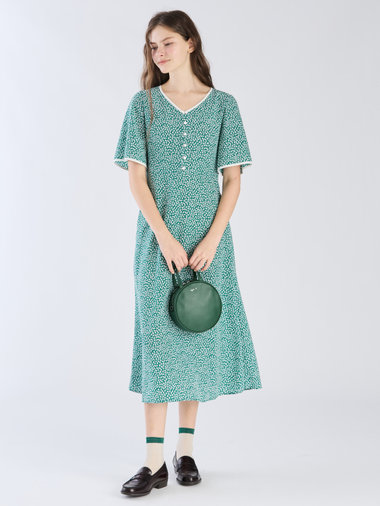 【Outlet】フラワープリント 半袖 ワンピース