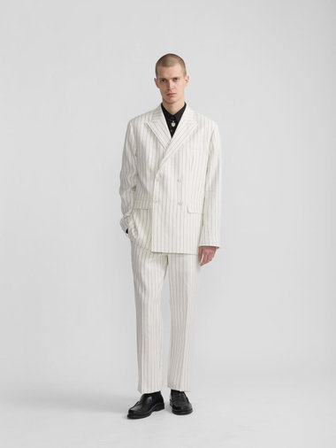 メンズ ストライプ リネン ダブルブレスト ジャケット "Marcel"