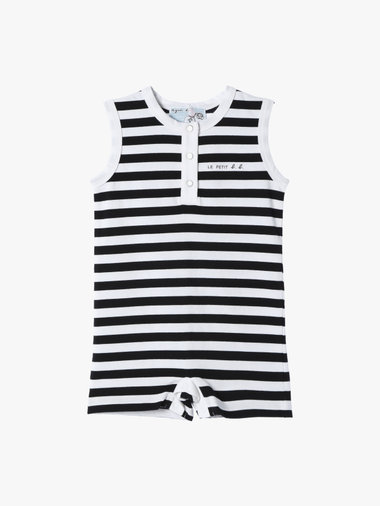 ベビー 細ボーダー コットン ノースリーブ コンビネゾン