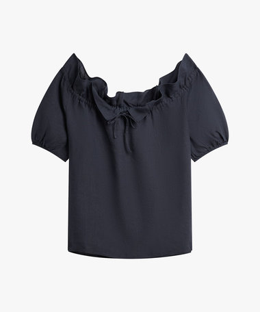 リネン ワイドネック 半袖 ブラウス