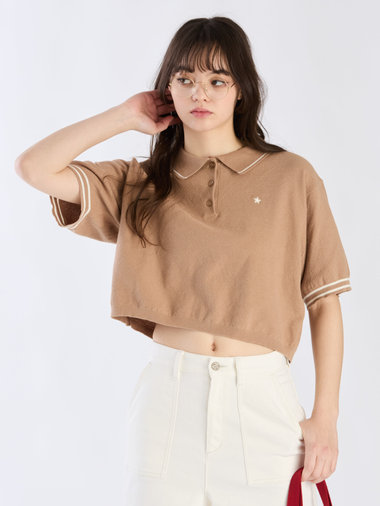 コットン 半袖 ニット ポロ