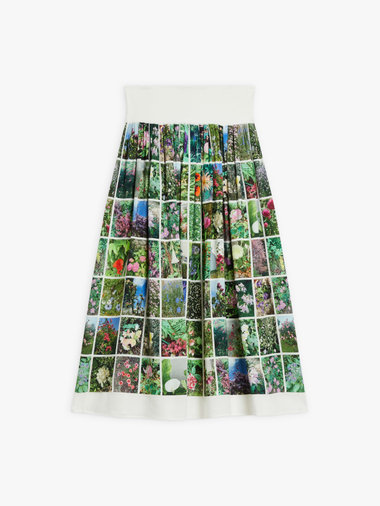 【Outlet】フォトプリント ギャザー ロングスカート "Instagram fleurs"