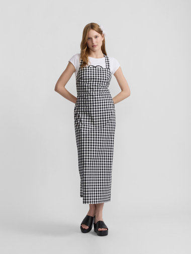 ギンガムチェック コットン ロング エプロン ワンピース "Luberon"