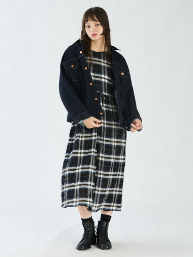 【Outlet】チェックシャーリングワンピース