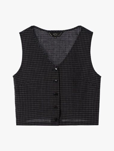 【Outlet】モノトーン チェック コットン リネン ベスト