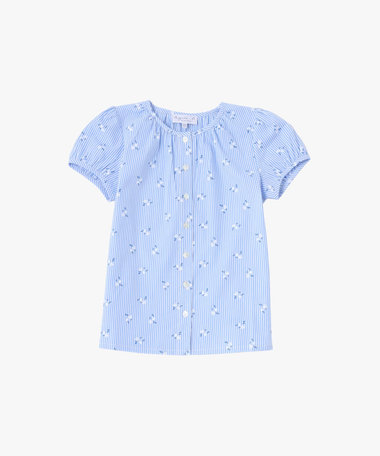 キッズ フラワープリント ストライプ コットン 半袖 ブラウス "Zoa"