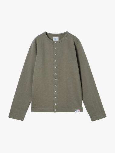 メンズ オーガニックコットン メルトン 長袖 カーディガンプレッション ”Nacre”  [Made in France]