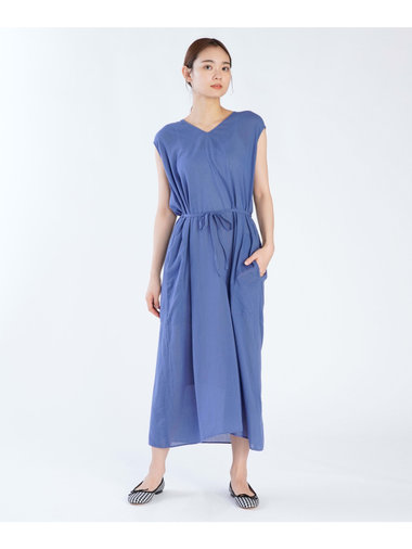 【Outlet】ガーゼ調コットン Vネック ノースリーブ ロングワンピース "Volubilis"