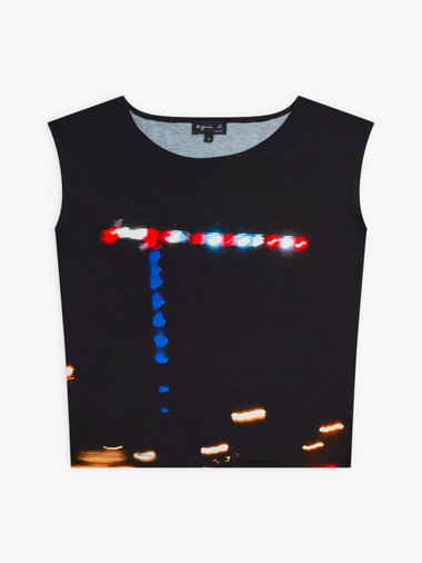 フォトプリント ボートネック ノースリーブ Tシャツ ”Grue nuit”