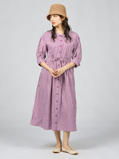 【Outlet】ギンガムリップルチェックワンピース