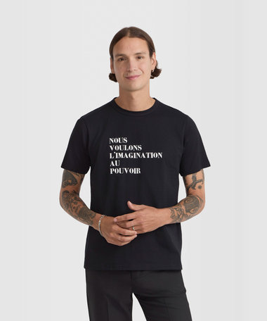 プリント コットン 半袖 Tシャツ  "Nous voulons l'imagination au pouvoir"