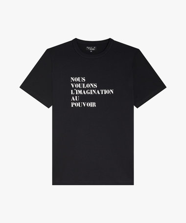 プリント コットン 半袖 Tシャツ  "Nous voulons l'imagination au pouvoir"