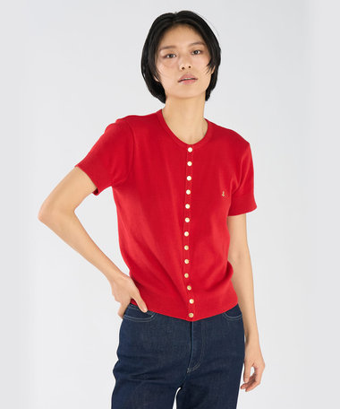 "b."ロゴ刺繍 コットンニット 半袖 カーディガンプレッション "Swing"