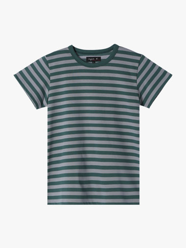 細ボーダー コットン 半袖Tシャツ ”Brando”
