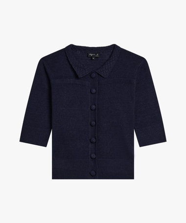 クロシェ編み シルク リネン 半袖 ニット カーディガン "Col"