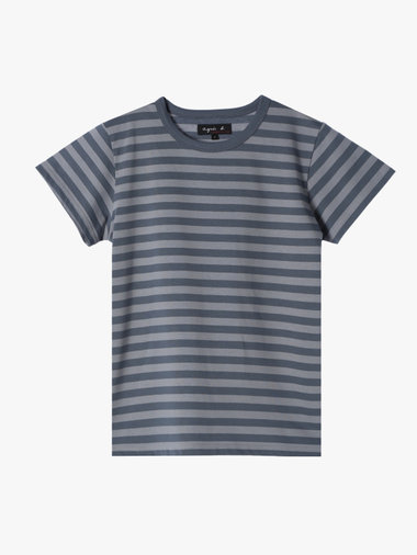 細ボーダー コットン 半袖Tシャツ ”Brando”