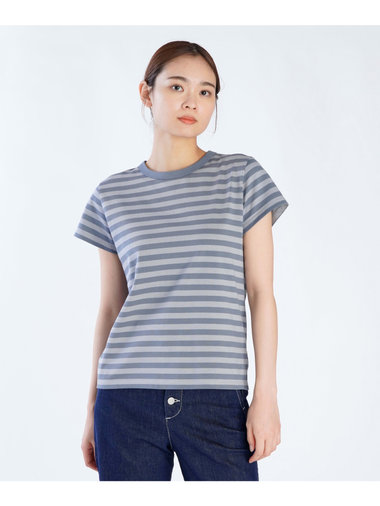 細ボーダー コットン 半袖Tシャツ ”Brando”