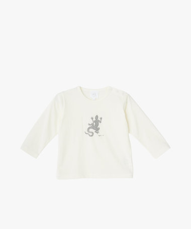 ベビー ロゴ アイコニック プリント コットン 長袖 Tシャツ "Lezard"