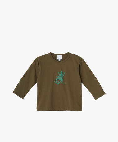 ベビー ロゴ アイコニック プリント コットン 長袖 Tシャツ "Lezard"