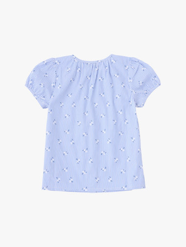 キッズ フラワープリント ストライプ コットン 半袖 ブラウス "Zoa"