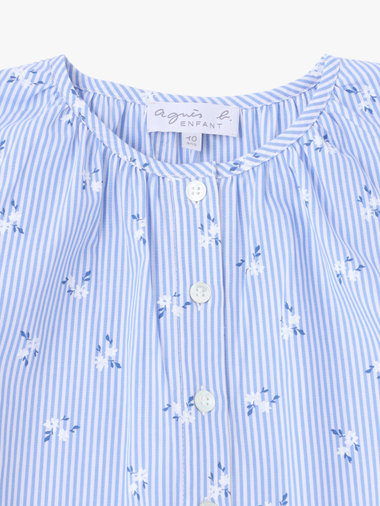 キッズ フラワープリント ストライプ コットン 半袖 ブラウス "Zoa"