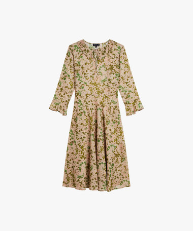フローラル プリント 7分袖 フレア ワンピース "Street"