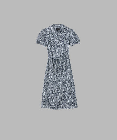 フラワープリント コットン パフスリーブ ワンピース