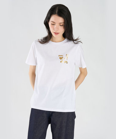 【by R 限定品】agnes b. プリント コットン 半袖 Tシャツ "un coeur d'or !!"