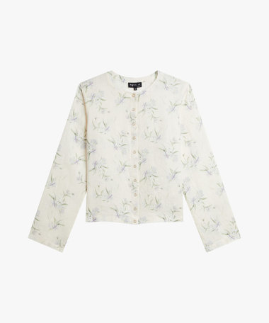 フローラル プリント リネン シャツカーディガン