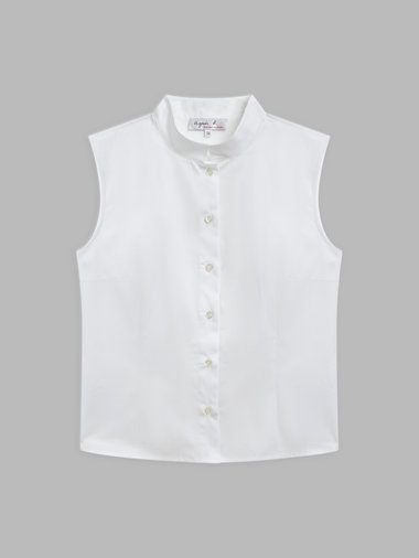 コットン オフィサーカラー ノースリーブ ブラウス