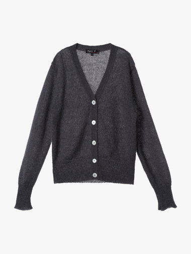 【Outlet】モヘヤ 長袖 Vネック カーディガン "Mae"