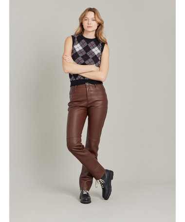 ソフト ラムスキンレザー ストレート パンツ "Hina"