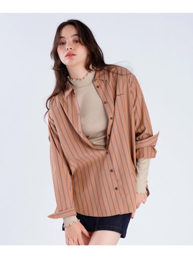 【Outlet】ストライプ コットン ロングスリーブ シャツ