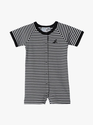 ベビー 細ボーダー コットン 半袖 コンビネゾン
