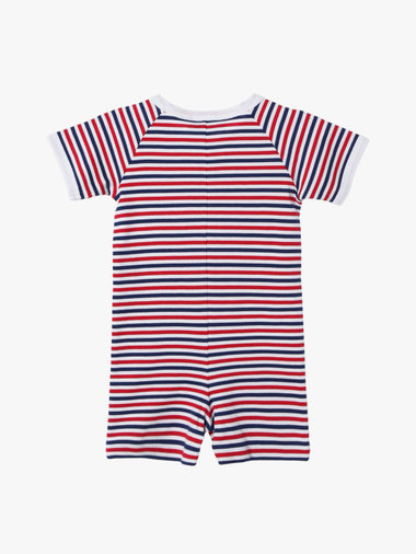 ベビー "b."ロゴ 刺繍 トリコロールボーダー コットン 半袖 ロンパース