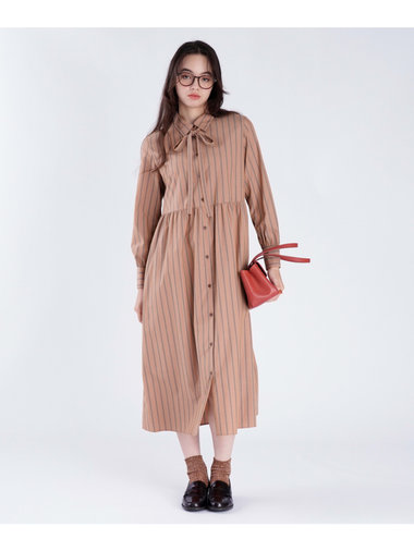 ストライプ コットン シャツワンピース