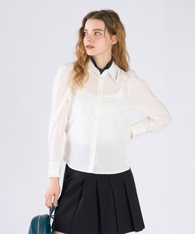 ロゴ刺繍 ボリュームスリーブ ブラウス