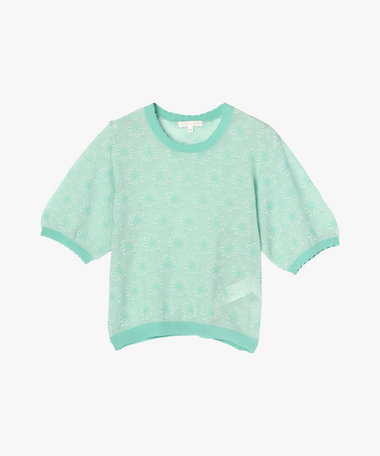 シアー ジャカード 半袖 ニット プルオーバー