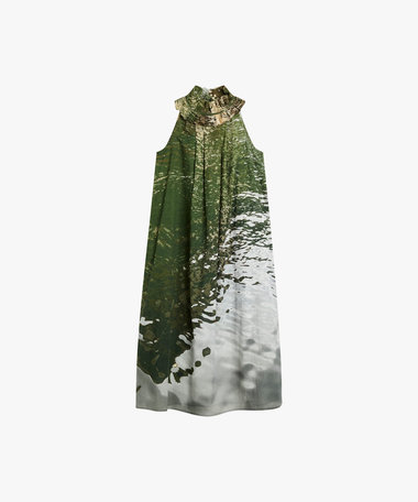 フォトプリント コットン フリルカラー ワンピース "Canal"