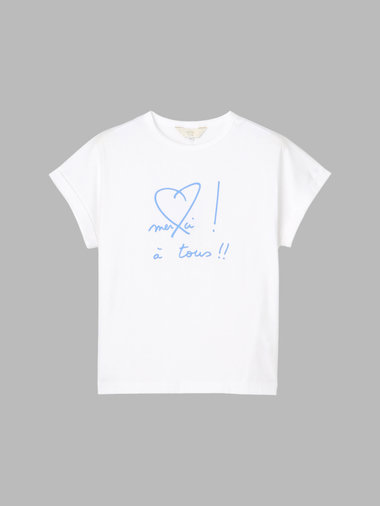 【Outlet】メッセージ プリント コットン 半袖 Tシャツ "merci ! ? tous!!"