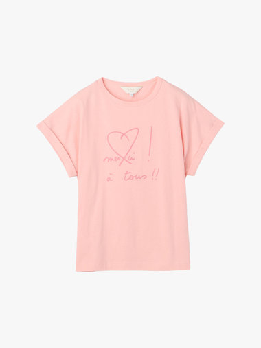 【Outlet】メッセージ プリント コットン 半袖 Tシャツ "merci ! ? tous!!"