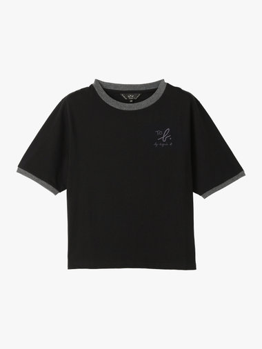 【Outlet】ロゴ 刺繍 コットン 半袖 リンガー Tシャツ