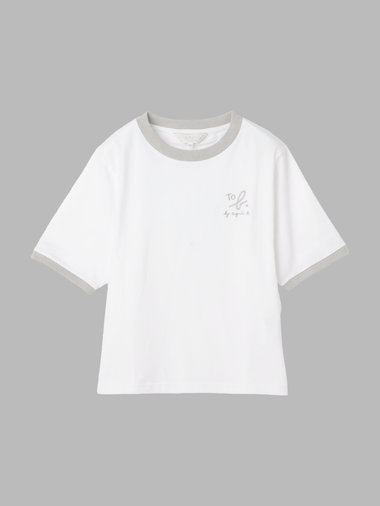 【Outlet】ロゴ 刺繍 コットン 半袖 リンガー Tシャツ