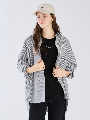 【Outlet】To b. by agnes b.× green label relaxing コットン 刺繍 ストライプ シャツ "b. cool!!"