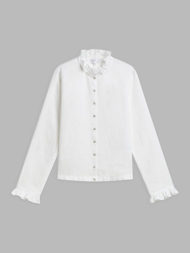 フリル リネン 長袖 カーディガンブラウス