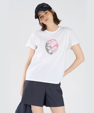 Blooms in Dots(Rose)  オーガニックコットン 半袖 アーティスト Tシャツ