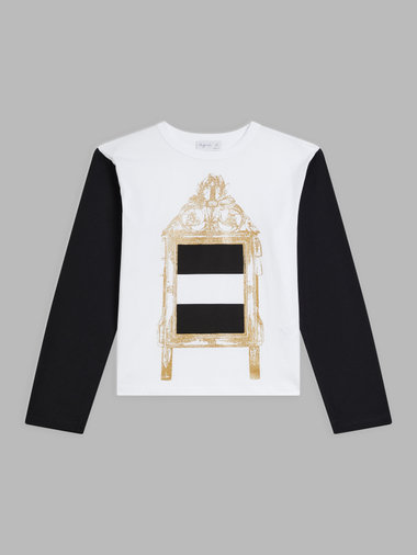 プリント コットン 長袖 Tシャツ ”Miroir dor? rayures”