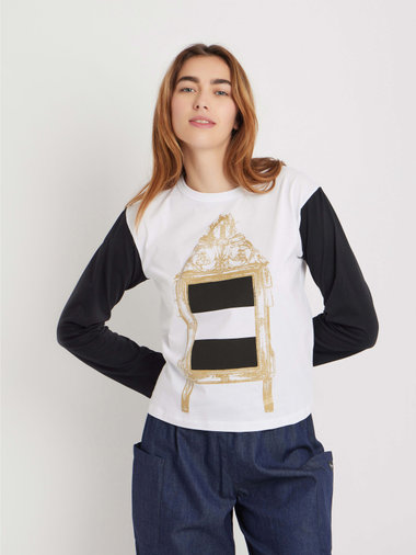 プリント コットン 長袖 Tシャツ ”Miroir dor? rayures”
